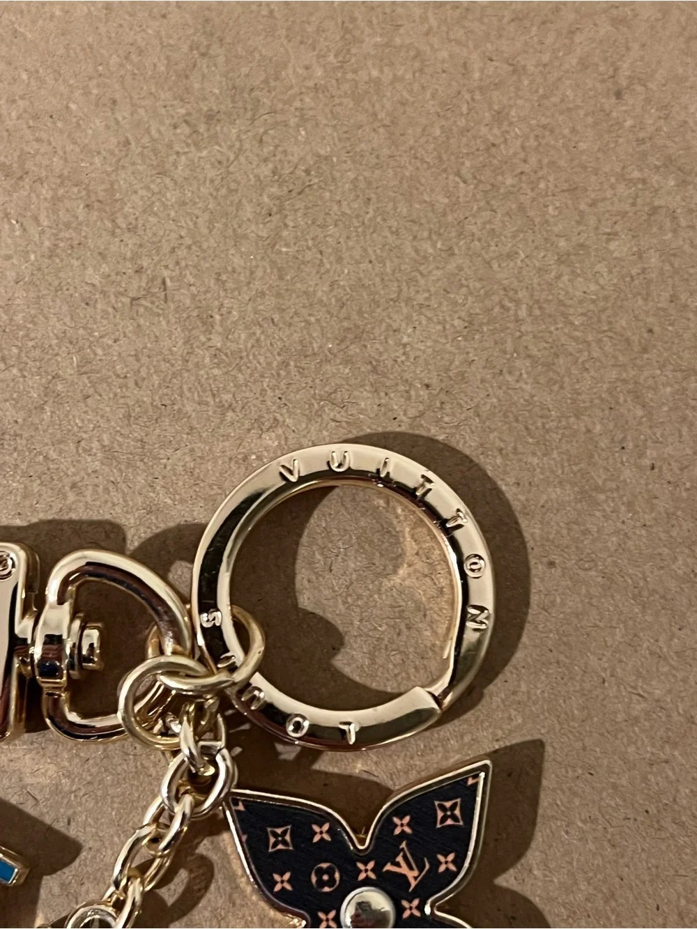 Blue & Brown Monogram Bag Charm or Keychain with Stamped Gold Hardware